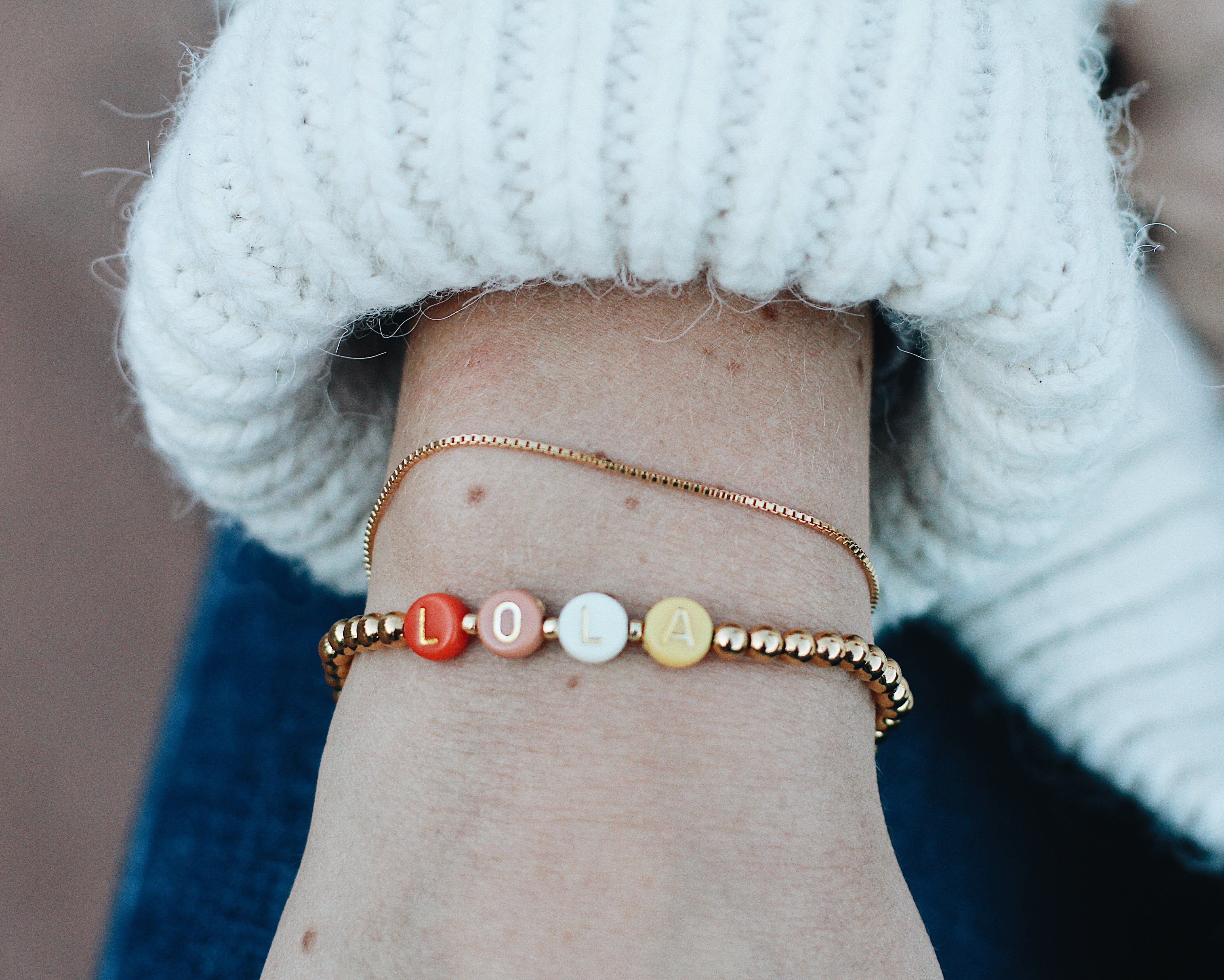 Customized WORD Gold Beaded Bracelet