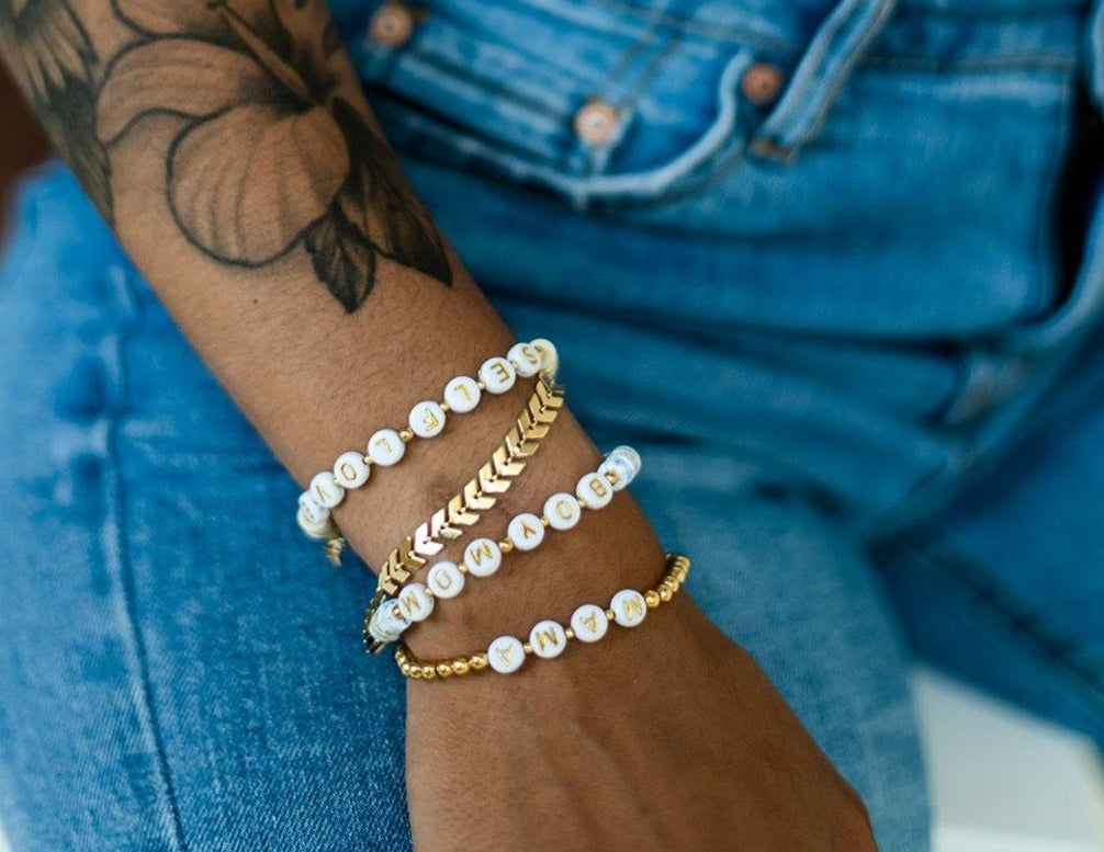 Customized WORD Gold Beaded Bracelet